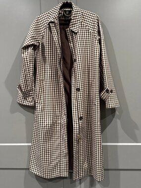 HOUSE OF HARLOW 1960 Gingham Small Trench Coat Brown Checkered Zip front